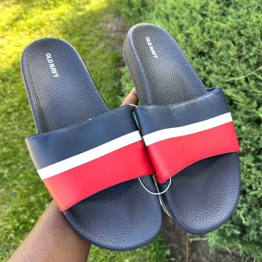 Old Navy Men's Colorblock Slide Sandals Size 12-13 Navy Blue Red White NWT